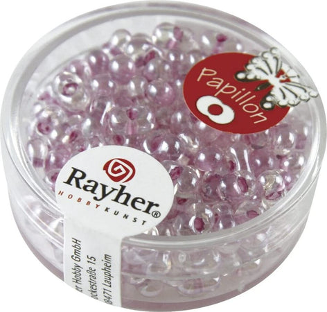RAYHER---18-GRAMMI---ROCAILLE-PAPILLON-IN-VETRO-CON-FORO-Ø3,2MM---COLORE-LILLA