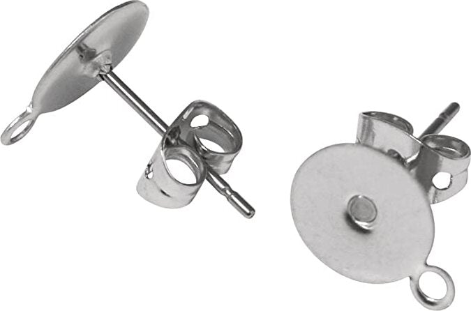 RAYHER---2-PEZZI---ORECCHINI-CON-PIASTRINA-Ø8MM-+-OCCHIELLO---COLORE-PLATINO