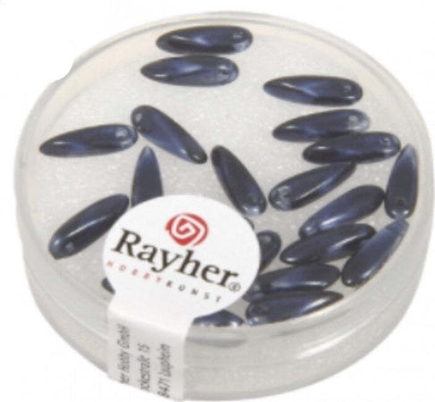 RAYHER---22-PEZZI---PERLE-IN-VETRO-CHICCO-DI-RISO-3X11MM---COLORE-BLU-NOTTE