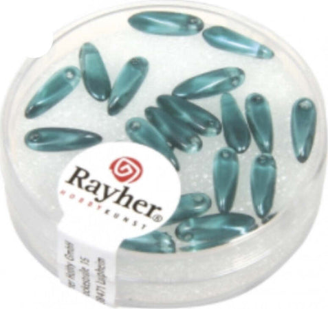 RAYHER---22-PEZZI---PERLE-IN-VETRO-CHICCO-DI-RISO-3X11MM---COLORE-TURCHESE