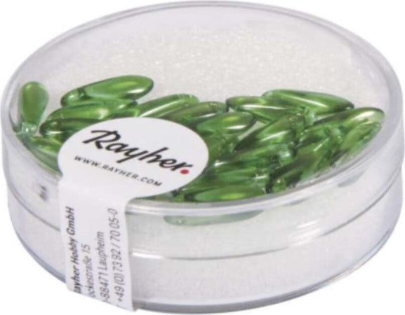 RAYHER---22-PEZZI---PERLE-IN-VETRO-CHICCO-DI-RISO-3X11MM---COLORE-VERDE-MAGGIO