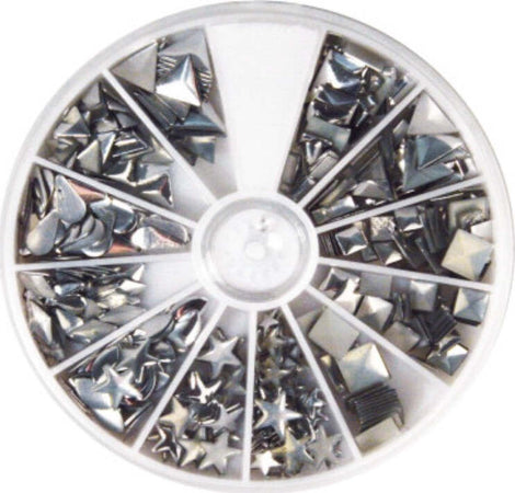 RAYHER---420-PEZZI---RIVETTI-HOTFIX-CON-MISTO-FORME-2,5-10MM---COLORE-ARGENTO