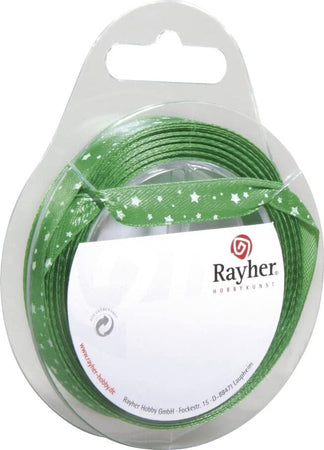 RAYHER---NASTRO-IN-RASO-CON-STELLE-H1-CM-ROTOLO-10MT-VERDE-ABETE