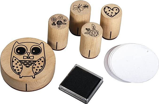 RAYHER---SET-5-TIMBRINI-LEGNO-CON-APPOSITO-INCHIOSTRO---FANTASIA-GUFI