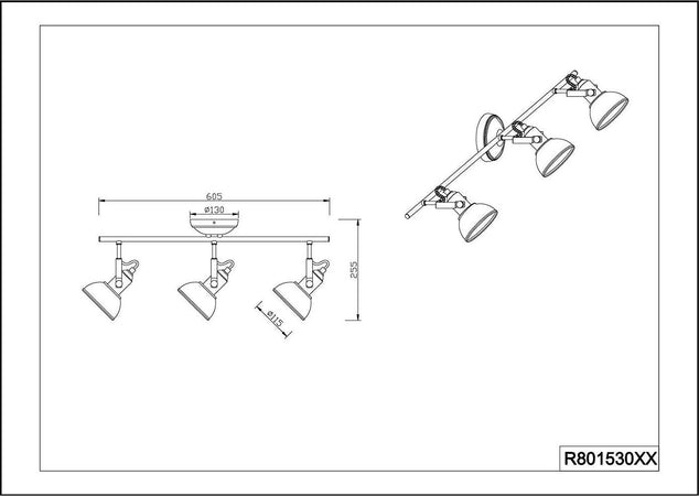 Reality-Leuchten-3-Spot-Reality-R80153007-Gina-Faretto,-3xE14,-40-W,-Nichel-Opaco,-60.5x13x25.5-cm-E14