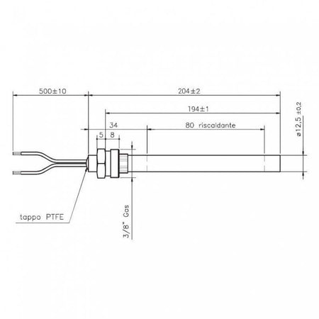 Resistenza Con Raccordo 3/8, Diametro 12,5Mm, Lunghezza 204Mm, 420Watt. Stufe a Pellet 14701012