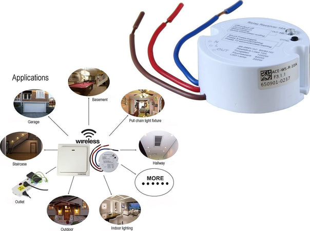 Ricevitore Acegoo Controller Relè Remoto Funziona con Interruttore Luce Senza Fili per lampada telecomando on/off ingresso AC85-265V 10 ampere Solo Ricevitore