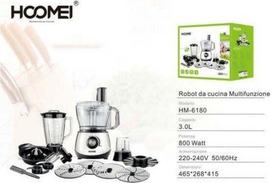 Robot-Da-Cucina-Multifunzione-In-Abs-E-Acciaio-Inox-800-Watt-3lt-Hoomei-Hm-6180