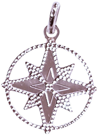 Rosa Dei Venti Ciondolo Pendente In Oro Bianco 18 Kt Made in Italy Artigianale