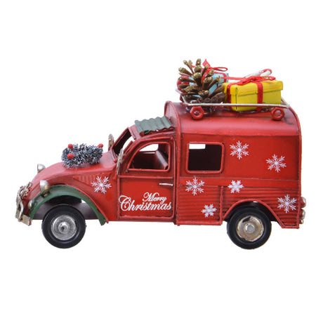 Macchina natalizia in ferro con stelle e regali, decorazione per villaggio di Natale da 16 cm