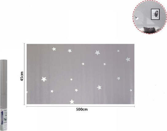 Rotolo-Pellicola-Adesiva-Grigia-Con-Stelle-45cmx5mt-Mobili-Carta-Da-Parati-71131