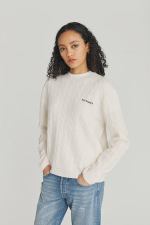 Roy Roger’s Pullover donna in lana e cashmere bianco con lavorazione cable