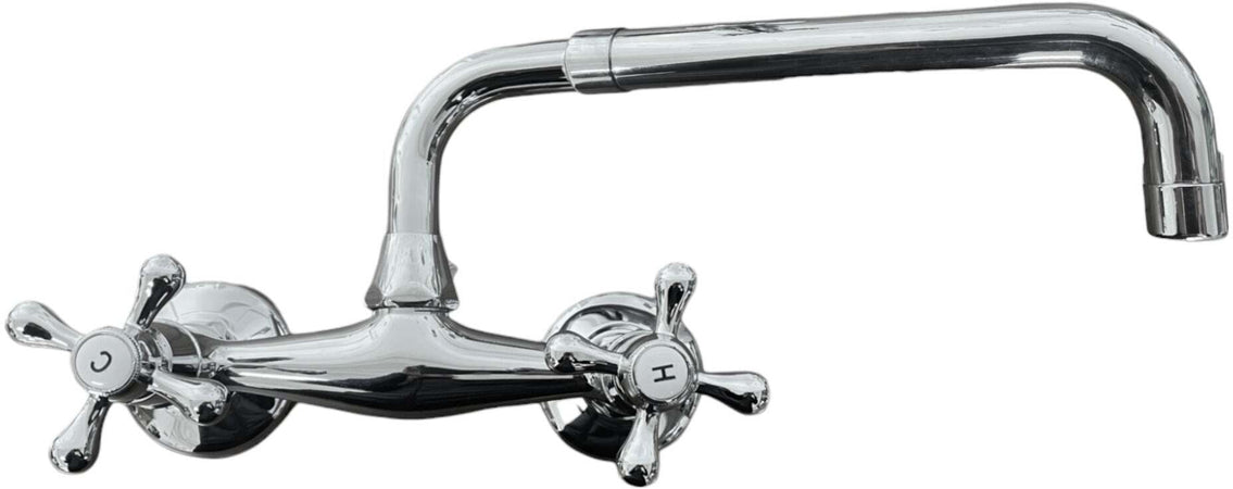 Rubinetto a parete vintage epoca cromato canna girevole allungabile