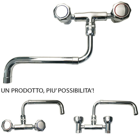 Rubinetto cucina lavanderia universale, attacchi girevoli, canna girevole ed allungabile