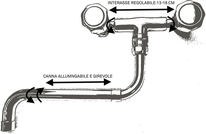 Rubinetto cucina lavanderia universale, attacchi girevoli, canna girevole ed allungabile