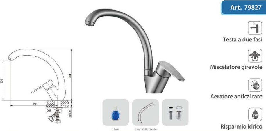 Rubinetto Cucina Lavello Monoforo Miscelatore Orientabile Cromato Satinato 79827 Fai da te/Attrezzature per cucine e bagni/Impianti per la cucina/Rubinetti da cucina/Rubinetti per lavelli da cucina Trade Shop italia - Napoli, Commerciovirtuoso.it