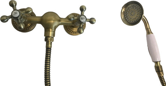 Rubinetto doccia bronzato, vecchio ottone maniglie a stella rosoni decorati