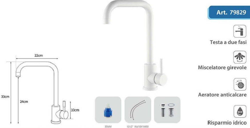 Rubinetto Miscelatore Bianco Per Lavello Da Cucina Satinato A Foro Singolo 79829 Fai da te/Attrezzature per cucine e bagni/Impianti per la cucina/Rubinetti da cucina/Rubinetti per lavelli da cucina Trade Shop italia - Napoli, Commerciovirtuoso.it