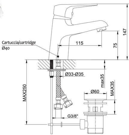 Rubinetto miscelatore per bagno lavabo