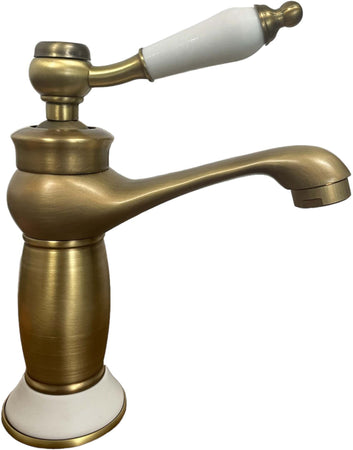 Rubinetto miscelatore per lavabo bronzato vintage con dettagli in ceramica