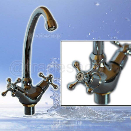 Rubinetto-Miscelatore-Per-Lavello-Cucina-A-Canna-Alta-A-Croce-Comando-A-Vite