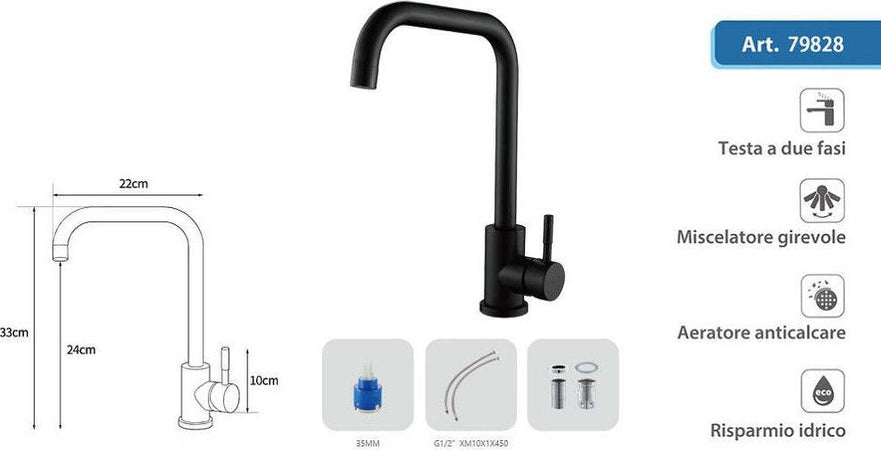 Rubinetto Nero Miscelatore Per Lavello Da Cucina Satinato A Foro Singolo 79828 Fai da te/Attrezzature per cucine e bagni/Impianti per la cucina/Rubinetti da cucina/Rubinetti per lavelli da cucina Trade Shop italia - Napoli, Commerciovirtuoso.it