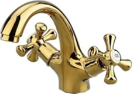 Rubinetto-Per-Bagno-Da-Lavabo-Miscelatore-Doppia-Manopola-In-Ottone-Oro-Lucido