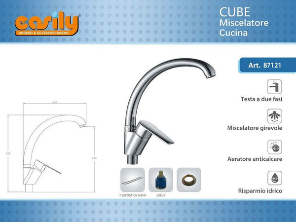Rubinetto Per Cucina Miscelatore Orientabile Per Lavello Monocomando Cube 87121 Fai da te/Attrezzature per cucine e bagni/Impianti per la cucina/Rubinetti da cucina/Rubinetti per lavelli da cucina Trade Shop italia - Napoli, Commerciovirtuoso.it