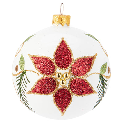 Palline per albero di Natale in vetro decorate colore bianco con glitter Ø 8 cm