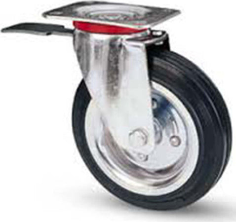 RUOTA IN GOMMA CON PIASTRA GIREVOLE CON FRENO AVO flange in acciaio Fai da te/Prodotti per la costruzione/Prodotti per il trasporto materiali/Rotelle industriali/Rotelle piatte Trade Shop italia - Napoli, Commerciovirtuoso.it