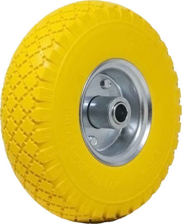 Ruota-Piena-Antiforatura-PU-Gialla-Carrello-Carriola-25cm-Cerchio-in-Acciaio