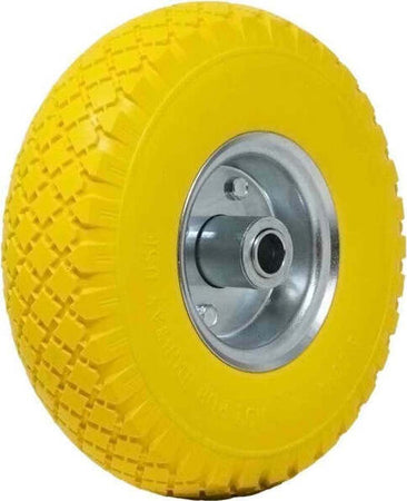 Ruota-Piena-Antiforatura-Pu-Gialla-Carrello-Carriola-25cm-Cerchio-In-Acciaio