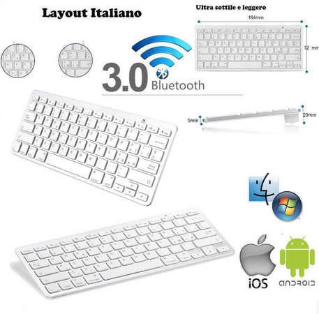 TASTIERA BLUETOOTH ULTRA SLIM WIRELESS COMPATIBILE WINDOWS MAC iOs KEYBOARD