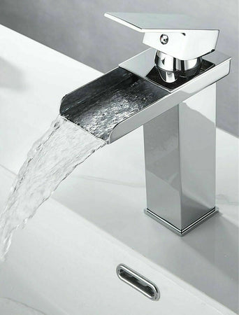 Rubinetto miscelatore lavabo bagno a cascata con piletta acciaio cromato 52952