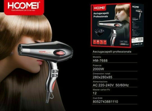 ASCIUGACAPELLI PROFESSIONALE 2000W HOOMEI ELETTRODOMESTICI