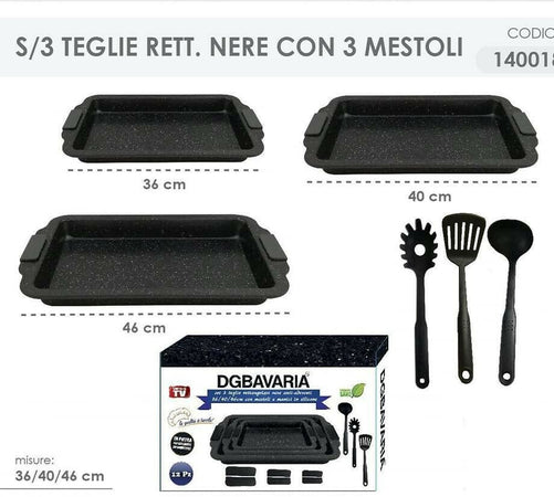 TRIS TEGLIE FORNO LASAGNERE TEGAMI 3 CON MESTOLI BAVARIA RETTANGOLARE