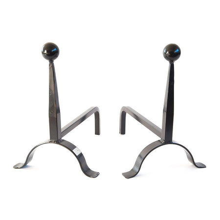 COPPIA DI ALARI FERRO BATTUTO PALLA 26X38X38 CAMINO CAMINETTO FUOCO