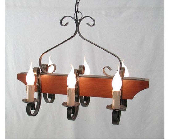 LAMPADARIO 6 LUCI WOOD TRONCHETTO LAMPADE LAMPIONE APPLIQUE PLAFONIERA CM.60