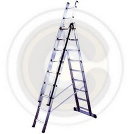 SCALA IN ALLUMINIO A TRE RAMPE COMBINATA ALTEZZA MASSIMA CM. 510 - 3X9 GRADINI