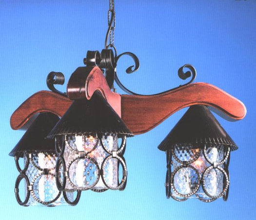 LAMPADARIO BAITA 3 LUCI FERRO BATTUTO LAMPADE LAMPIONE LANTERNA PLAFONIERA