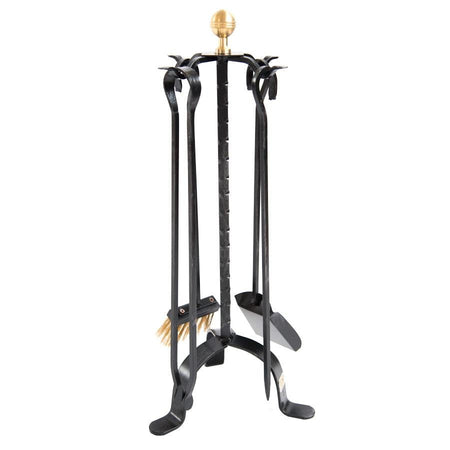 SET ATTREZZI CAMINO MARTELLATO 4 PZ ALTO CM. 26X64H ACCESSORI CAMINETTO