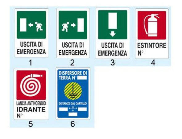 CARTELLO SEGNALATORE D'EMERGENZA ESTINTORE PEZZI 5