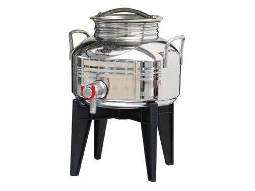 BIDONE CONTENITORE FUSTO ACCIAIO INOX PER OLIO CON SUPPORTO SANSONE