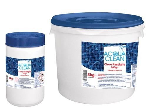 PASTIGLIE CLORO TRICLORI DA 200GR PER PISCINE ACQUA CLEAN MANUTENZIONE PISCINA