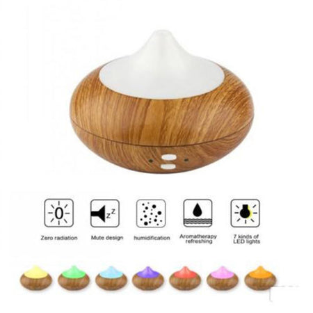 DIFFUSORE-AROMI-FANTASIA-LEGNO-7-CORORI-LUCI-AROMOTERAPIA-CROMOTERAPIA + OLIO