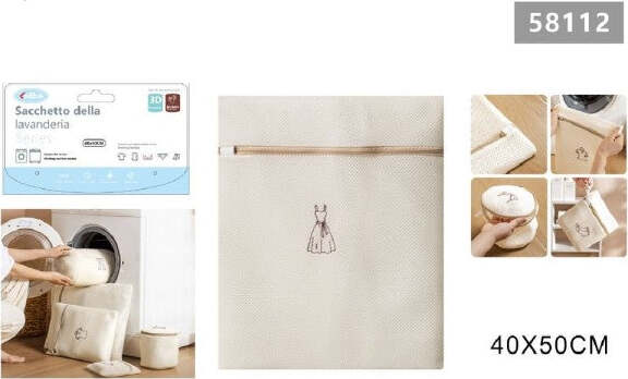 Sacchetto-Lavatrice-Beige-Borsa-Biancheria-Vestiti-Lavaggio-A-Rete-40x50cm-58112