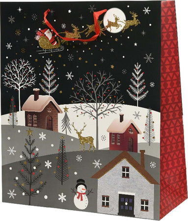 Sacchetto per confezioni regalo natalizie decorato con case e palazzi, manici rossi Casa e cucina/Decorazioni per interni/Addobbi e decorazioni per ricorrenze/Decorazioni natalizie/Oggettistica MagiediNatale.it - Altamura, Commerciovirtuoso.it