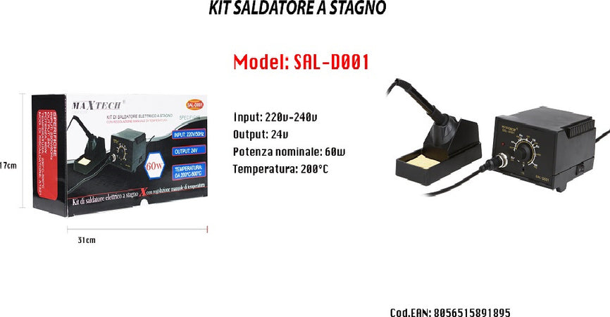 Saldatore Stazione Saldante Stagno 60w 220v Regolazione Manuale Maxtech Sal-d001 Casa, arredamento e bricolage > Bricolage e fai da te > Saldatrici Trade Shop italia - Napoli, Commerciovirtuoso.it