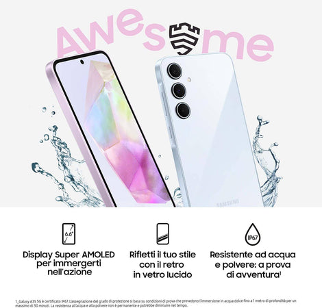 Samsung Galaxy A35 5G 8Gb Ram 256Gb Dual Sim Awesome Lilac + Cover Clear Case Omaggio Usato