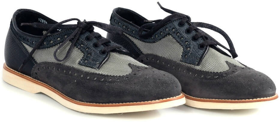 Santoni Scarpe Stringate Uomo Derby Rondine Scarpa Classica Lacci Pelle Scamosciata Martellata Bicolore